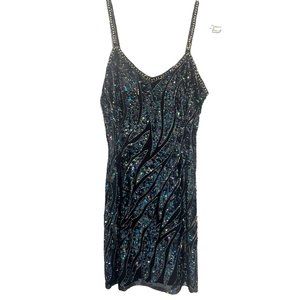 ESCAPADES VINTAGE MULTICOLOR SEQUIN SILK COCKTAIL DRESS BLACK SIZE 8